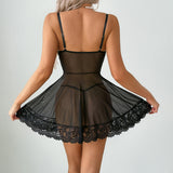 Sheer Lace Black Nightdress Dress Set