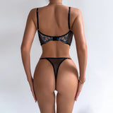 Blue Floral Embroidered Underwear Set