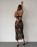 Lace Suspender Long Midi Dress