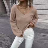 Solid Color v-neck Knitted Sweater