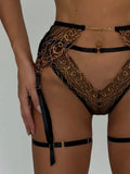 Lace and Gold Embroidered Mesh Bra Set
