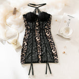Lace Stitching Leopard Print Milk Dress