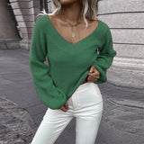 Solid Color v-neck Knitted Sweater