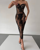Lace Suspender Long Midi Dress