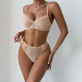 See-Through Mesh Pleated Lace Simple Suit