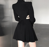 Side Cutout Tie Long Sleeve Slim Fit Dress