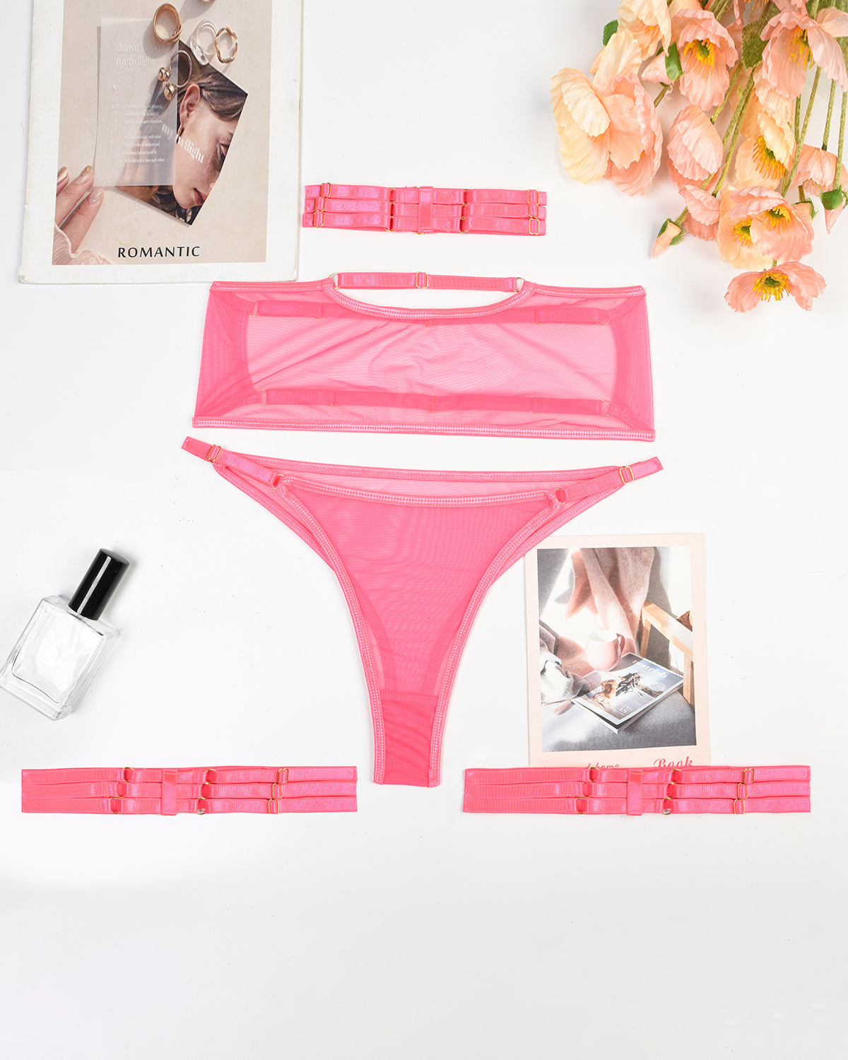 4 Piece Sheer Mesh Bra and Thong Set