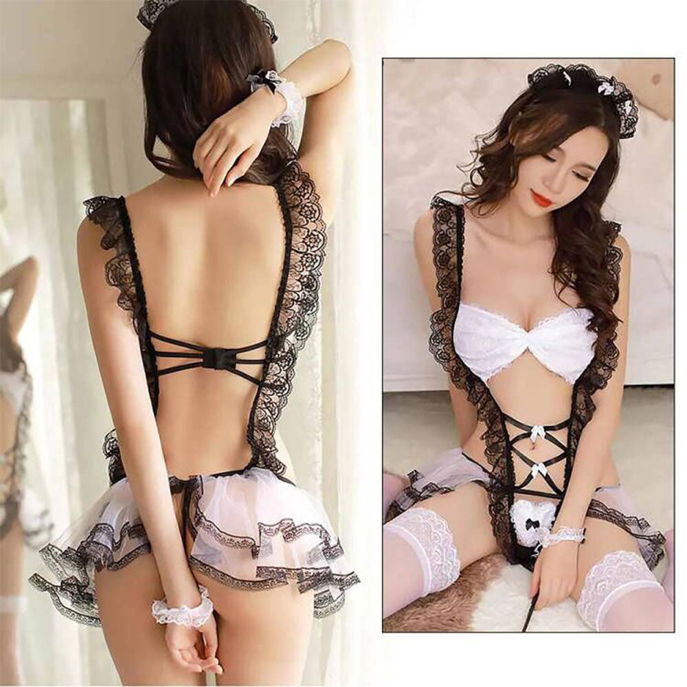 Eyelash Lace Lingerie School Girl Costume Babydoll Maid Cosplay Uniform