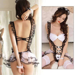 Eyelash Lace Lingerie School Girl Costume Babydoll Maid Cosplay Uniform