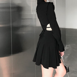 Side Cutout Tie Long Sleeve Slim Fit Dress