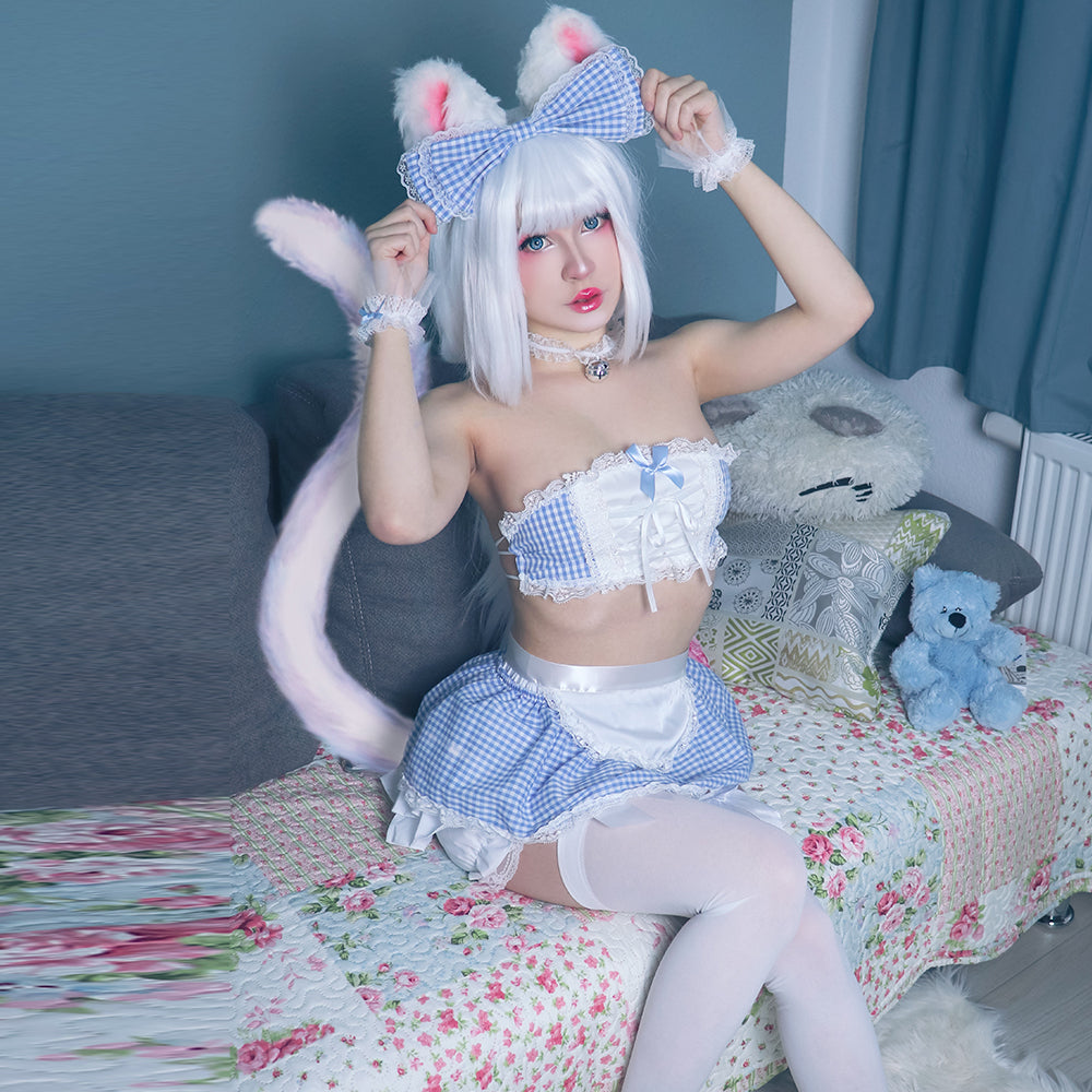 Lace Anime Lingerie Maid Apron Tube Top Cosplay Babydoll Costume