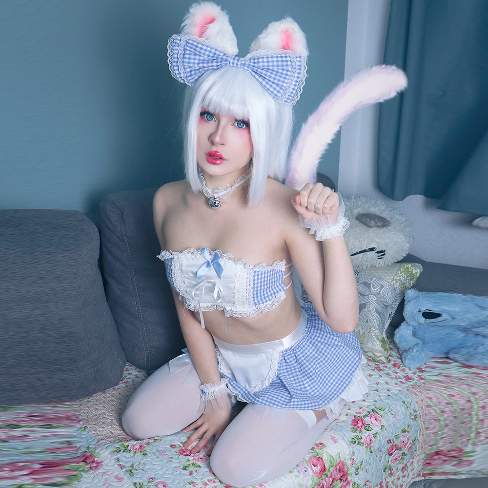 Lace Anime Lingerie Maid Apron Tube Top Cosplay Babydoll Costume