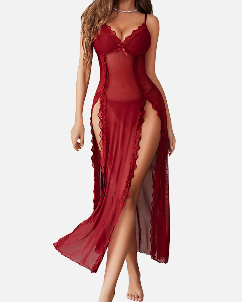 Mesh V Neck Side Split Nightdress