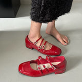 Chunky Heel Plain Buckled Patent Leather Mary Jane Shoes