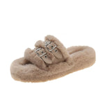 Plateau-Sandalen aus Fleece mit Schnalle