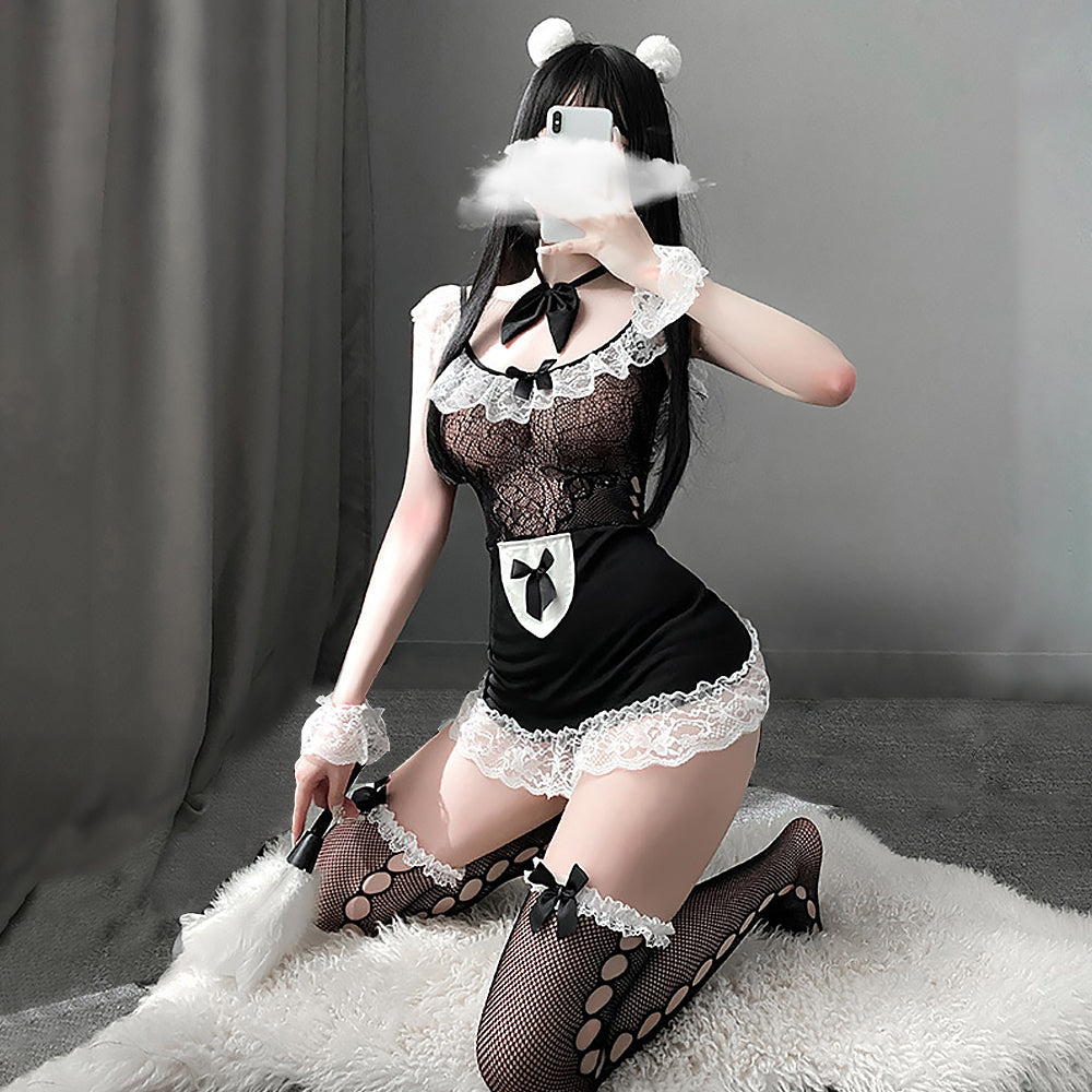 Maid Costume Black Maid Anime Lingerie Lace Trim Cosplay Babydoll Outfits