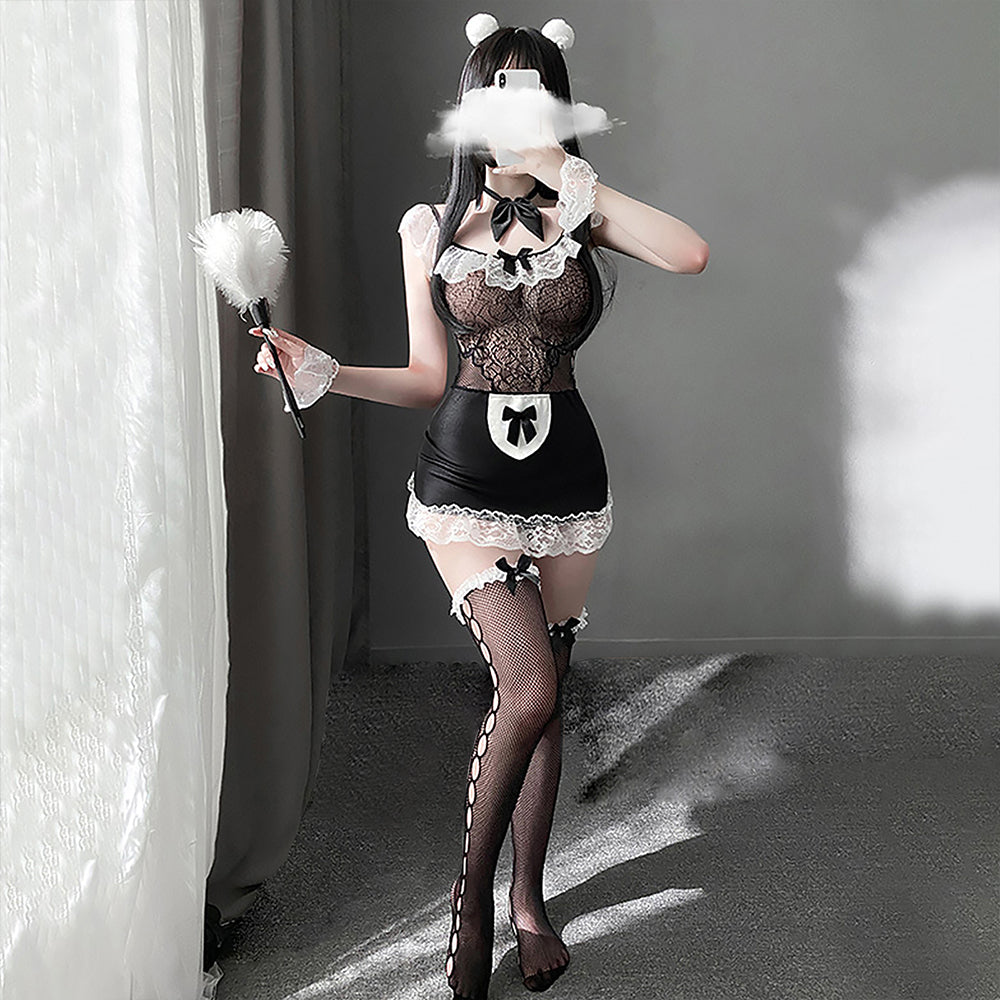 Maid Costume Black Maid Anime Lingerie Lace Trim Cosplay Babydoll Outfits