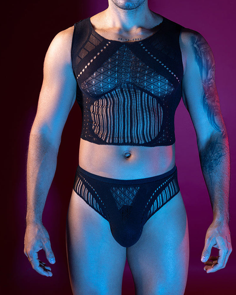 Men's Hollow-Out See-Through Elastic Fishnet Lingerie Set