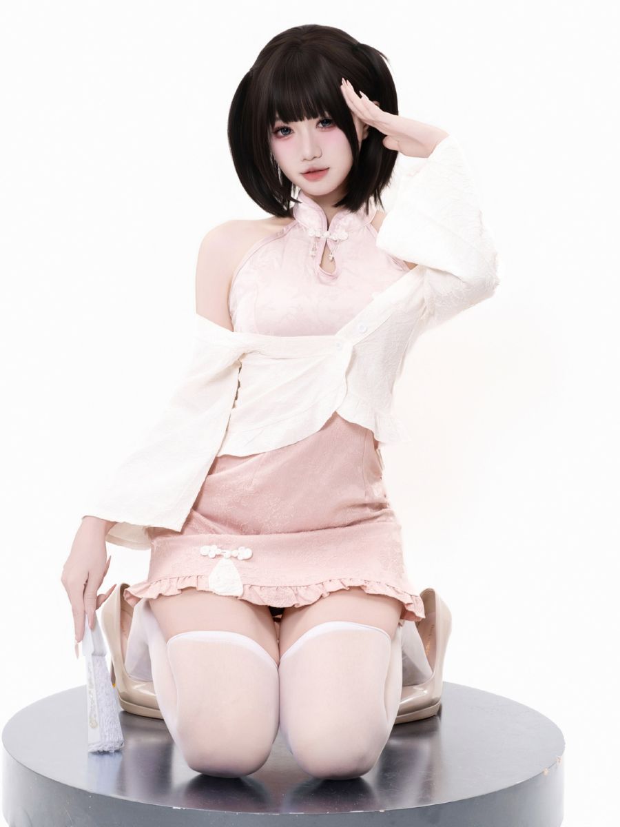 Pink Cheongsam Dress w/ Kimono Shrug