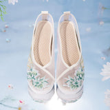 Blue Floral Embroidery Flat Mesh Shoes