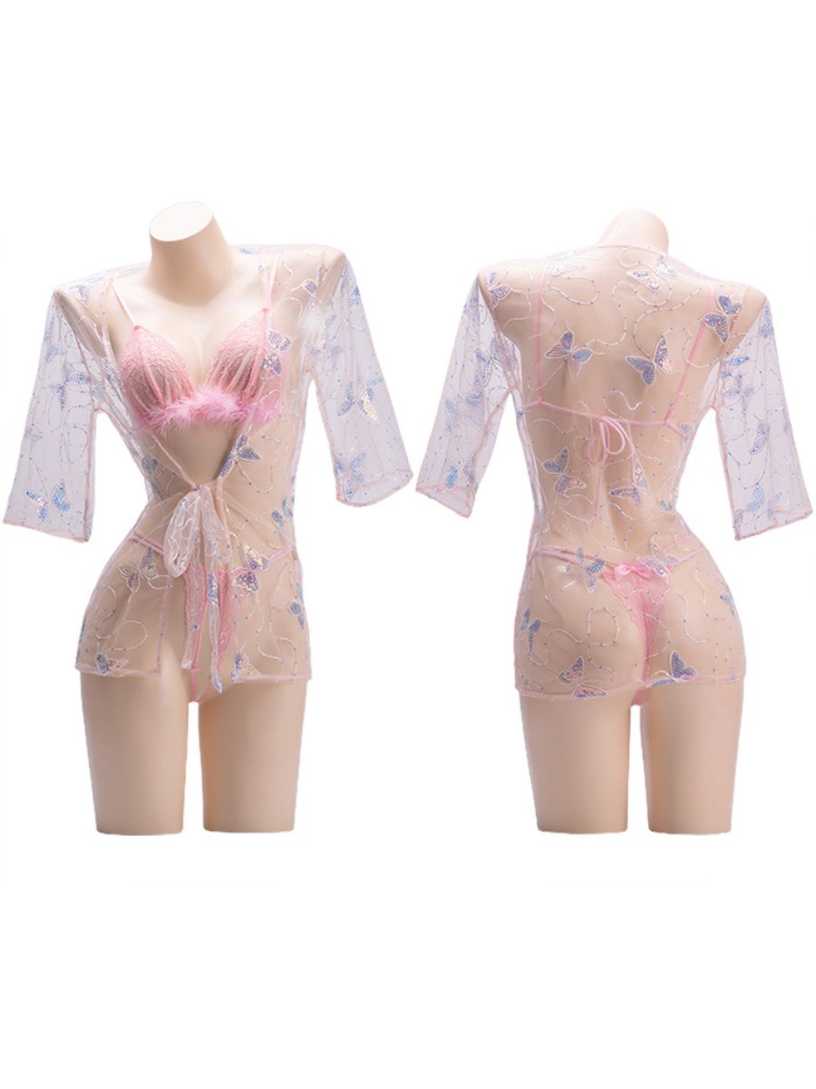 Butterfly Sequin Embroidery Robe Set