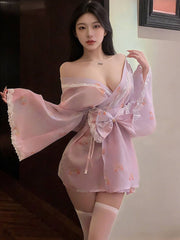 Chiffon Bunny Print Yukata Cosplay Robe