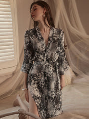 Grey Chiffon Kimono Robe