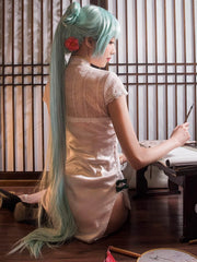 Chinese Cheongsam Dress White Side Slit Tradition Anime Cosplay Costume