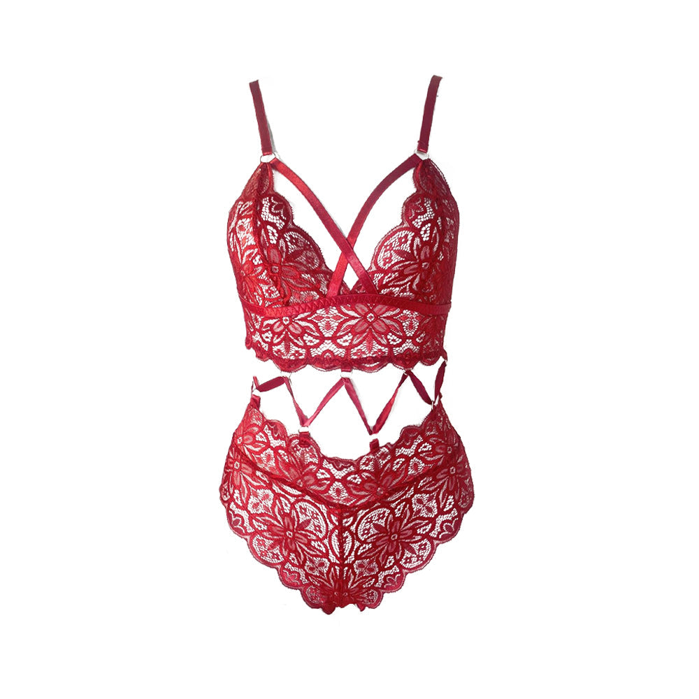Cut Out Lace Teddy Strappy One Piece Lingerie Lace Up Deep V Bodysuit
