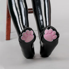 Cute Latex Thigh High Stocking 2 Color Shiny Faux Leather Cat Paw Thigh High Socks