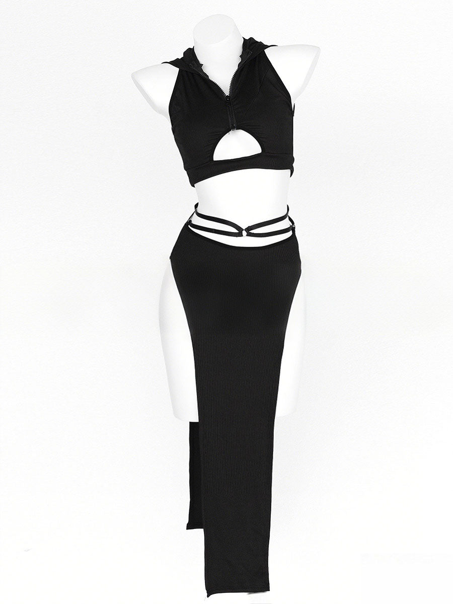 Cyber-Goth Devil Crop Top and Skirt