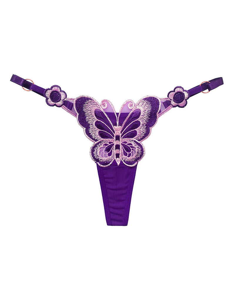 Butterfly Embroidered Low-rise Thong