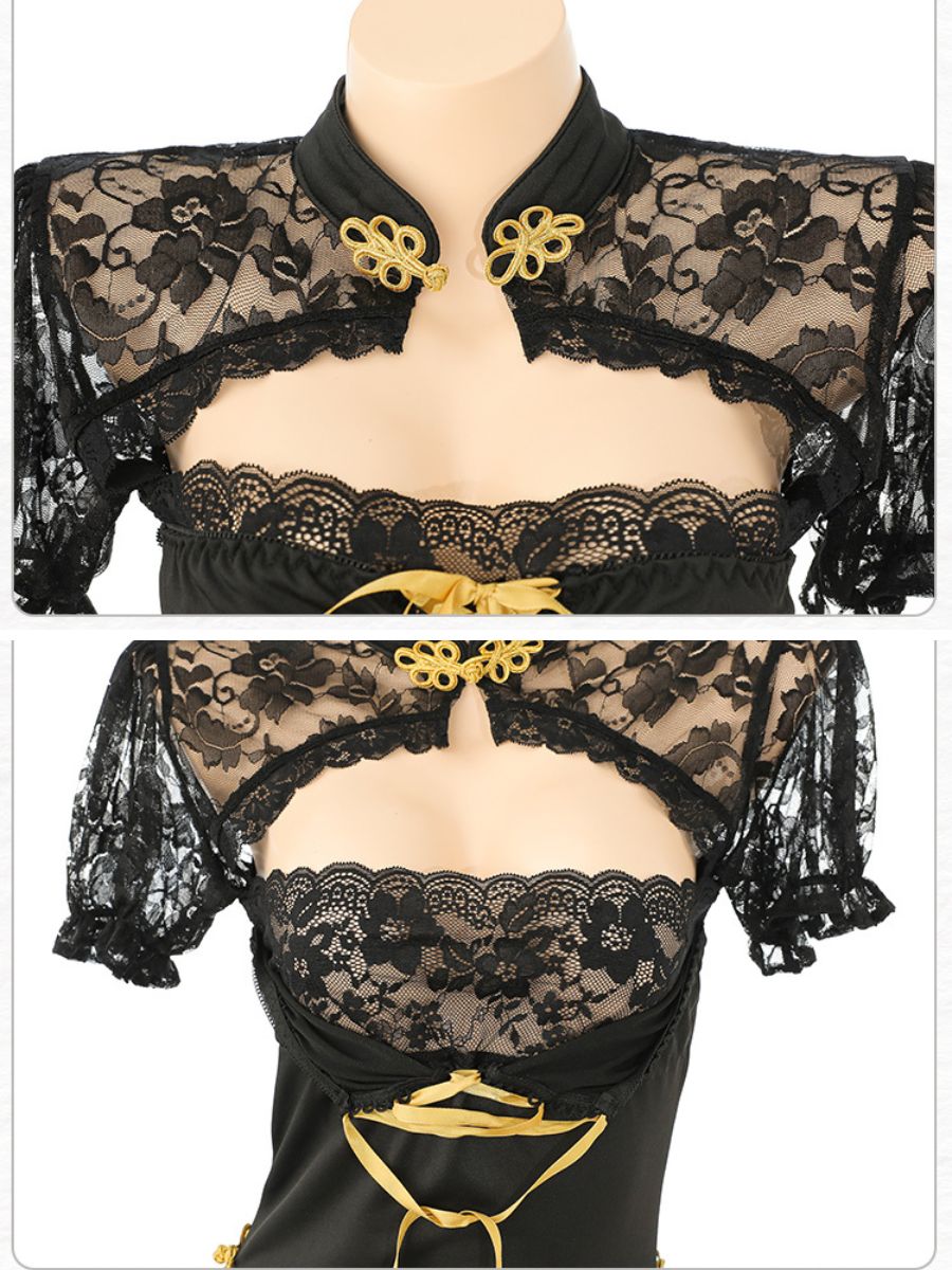Elegant Black Lace Cheongsam Dress