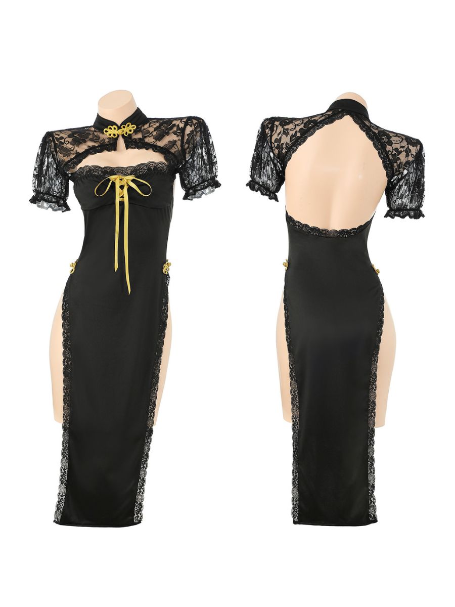 Elegant Black Lace Cheongsam Dress