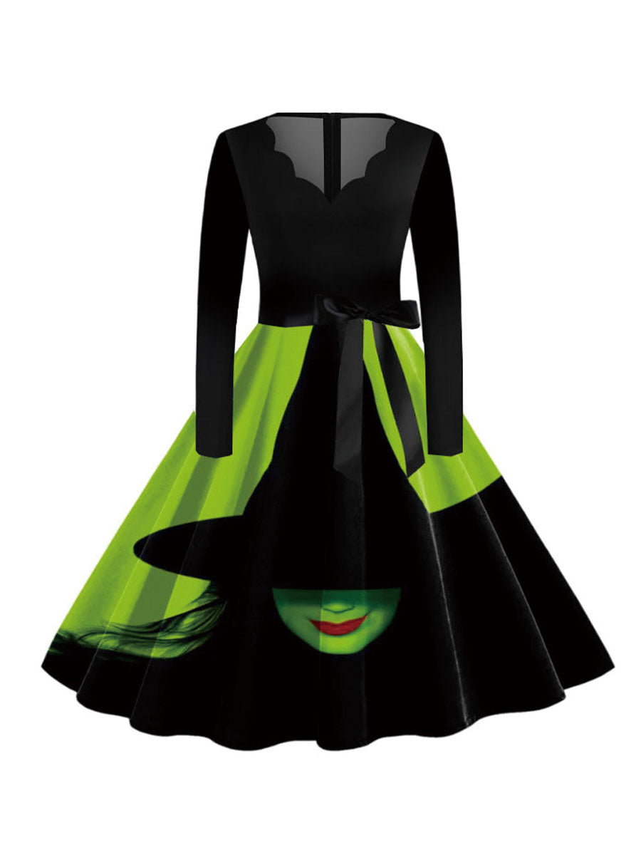 Black Witch Print Dress