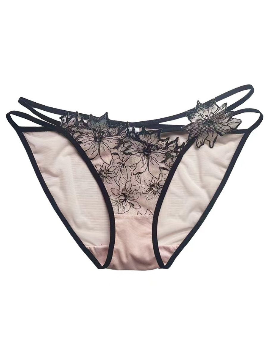 Embroidered Floral Mesh Panty