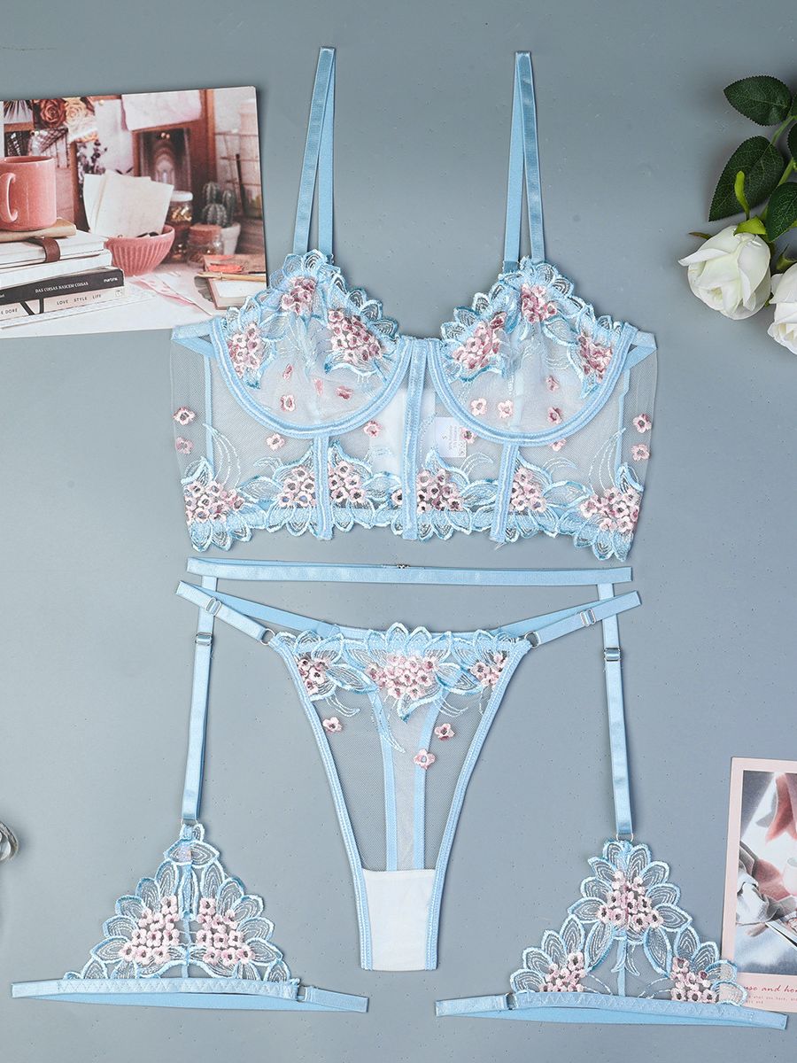 Floral Embroidery Longline Bra Set