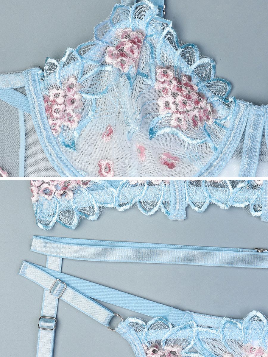 Floral Embroidery Longline Bra Set