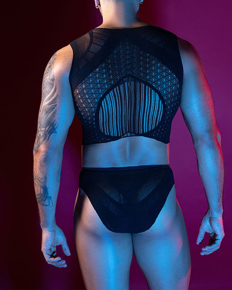 Men's Hollow-Out See-Through Elastic Fishnet Lingerie Set