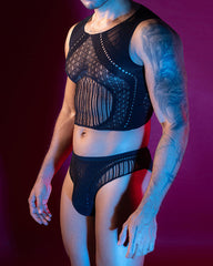 Men's Hollow-Out See-Through Elastic Fishnet Lingerie Set