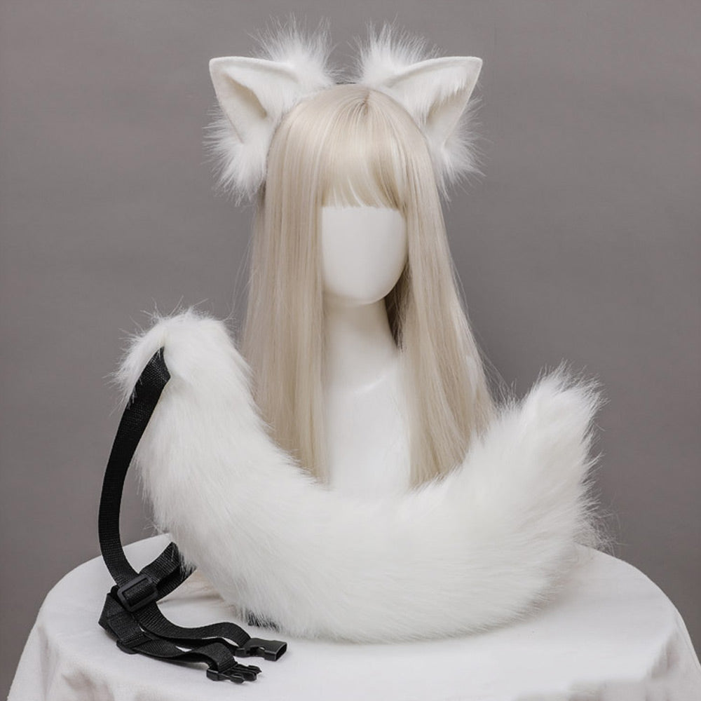 Fox Cosplay Outfit Anime Animal Costume Two Piece White Rib Knit Lingerie Set