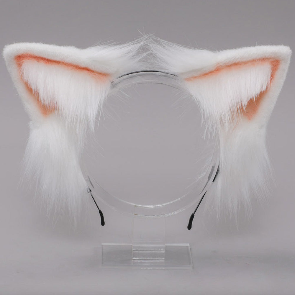 Fox Cosplay Outfit Anime Animal Costume Two Piece White Rib Knit Lingerie Set