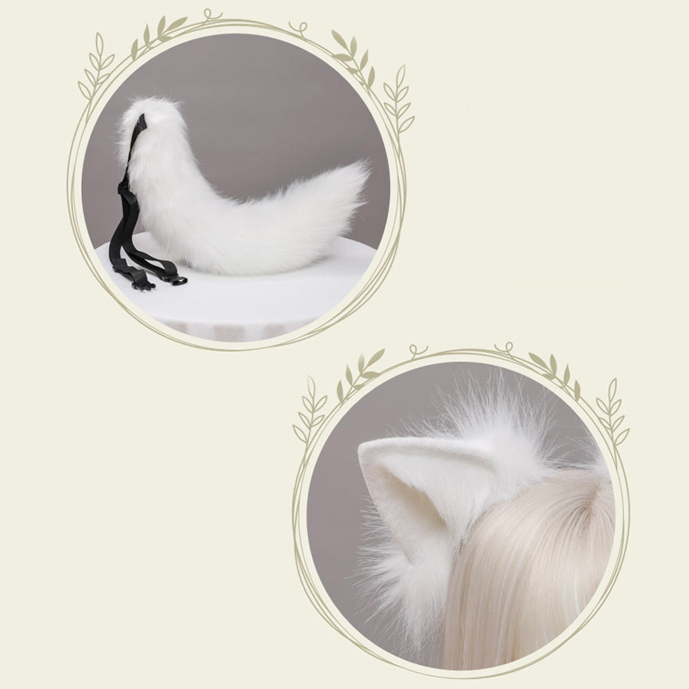 Fox Cosplay Outfit Anime Animal Costume Two Piece White Rib Knit Lingerie Set