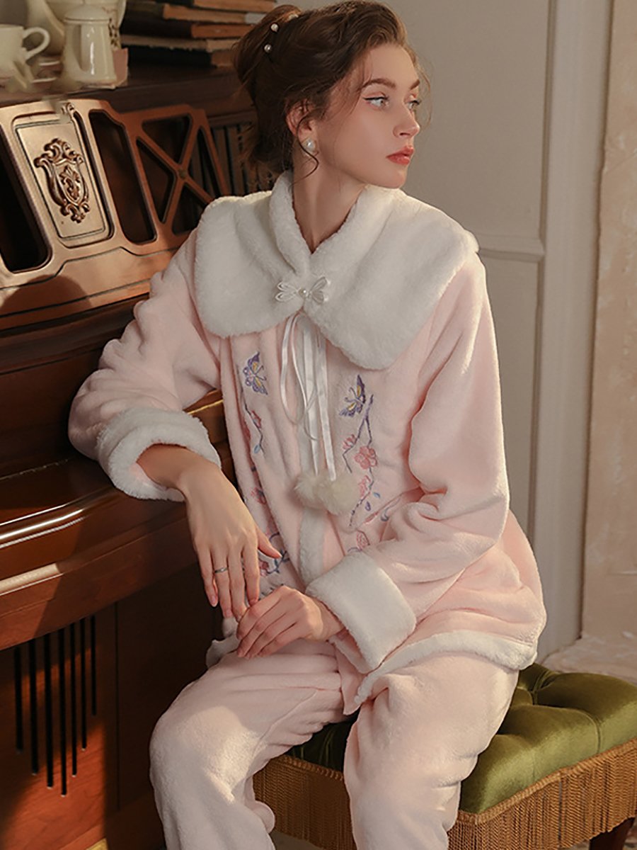Fuzzy Chinese Style Pajamas Set