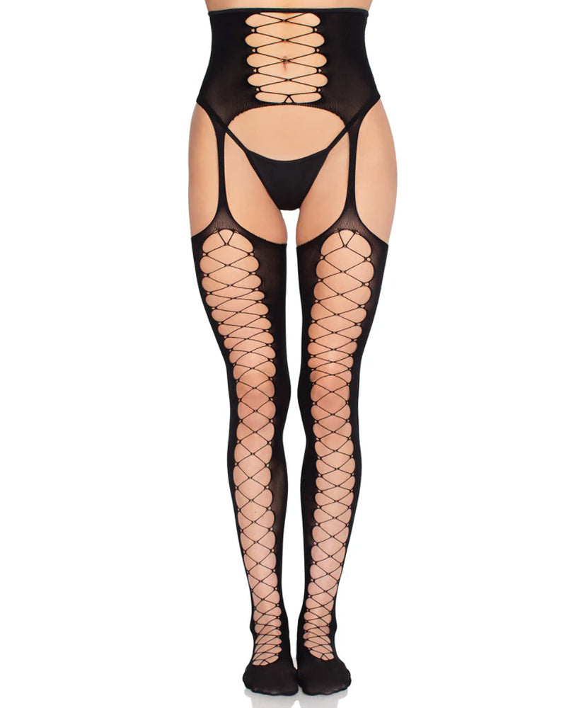 Black Stretch Fishnet Garter Belt Stockings