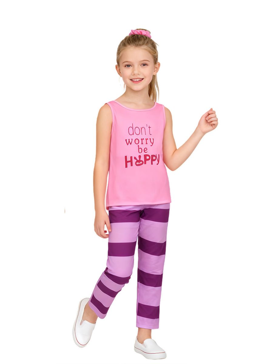 Girls Pink Tank & Striped Pants Outfit Set