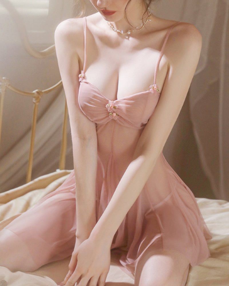 See-through Mesh Pleated Slip Nightgowns