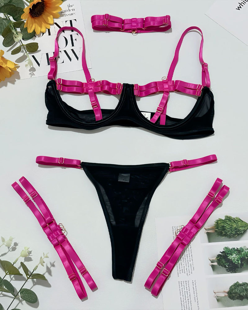 Two-Color Shoulder Strap Splicing Hollow Strap Fun Suit