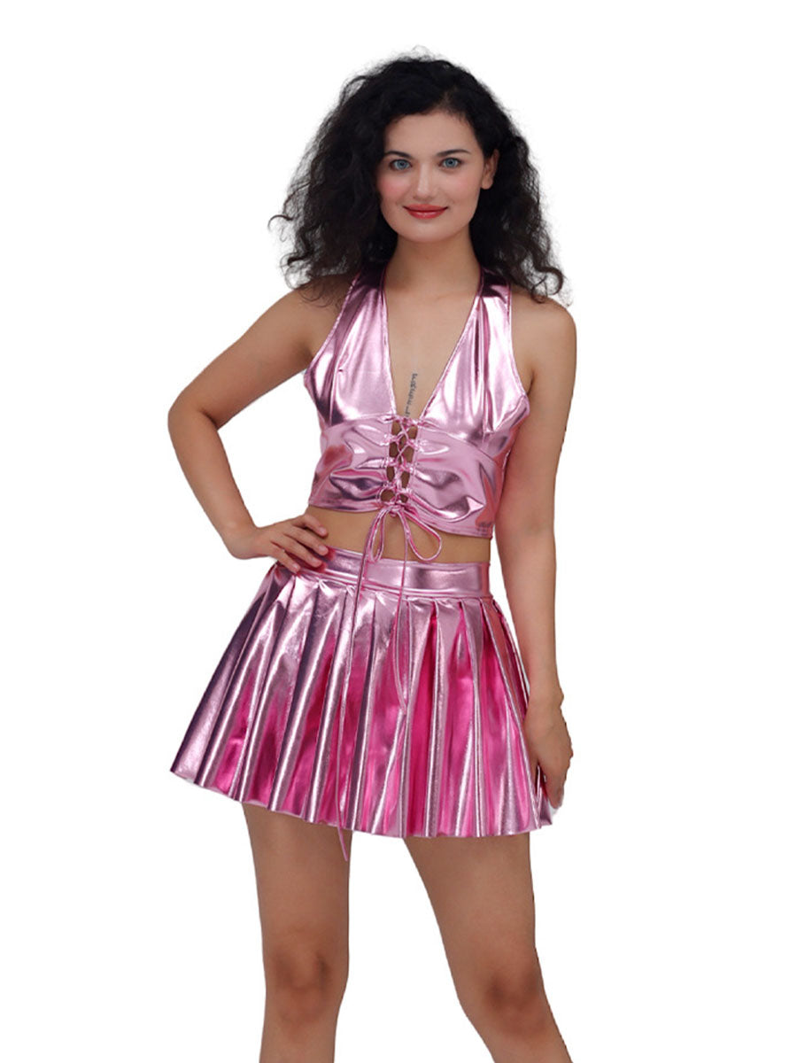 Metallic Lace-up Two Piece Rave Outfit