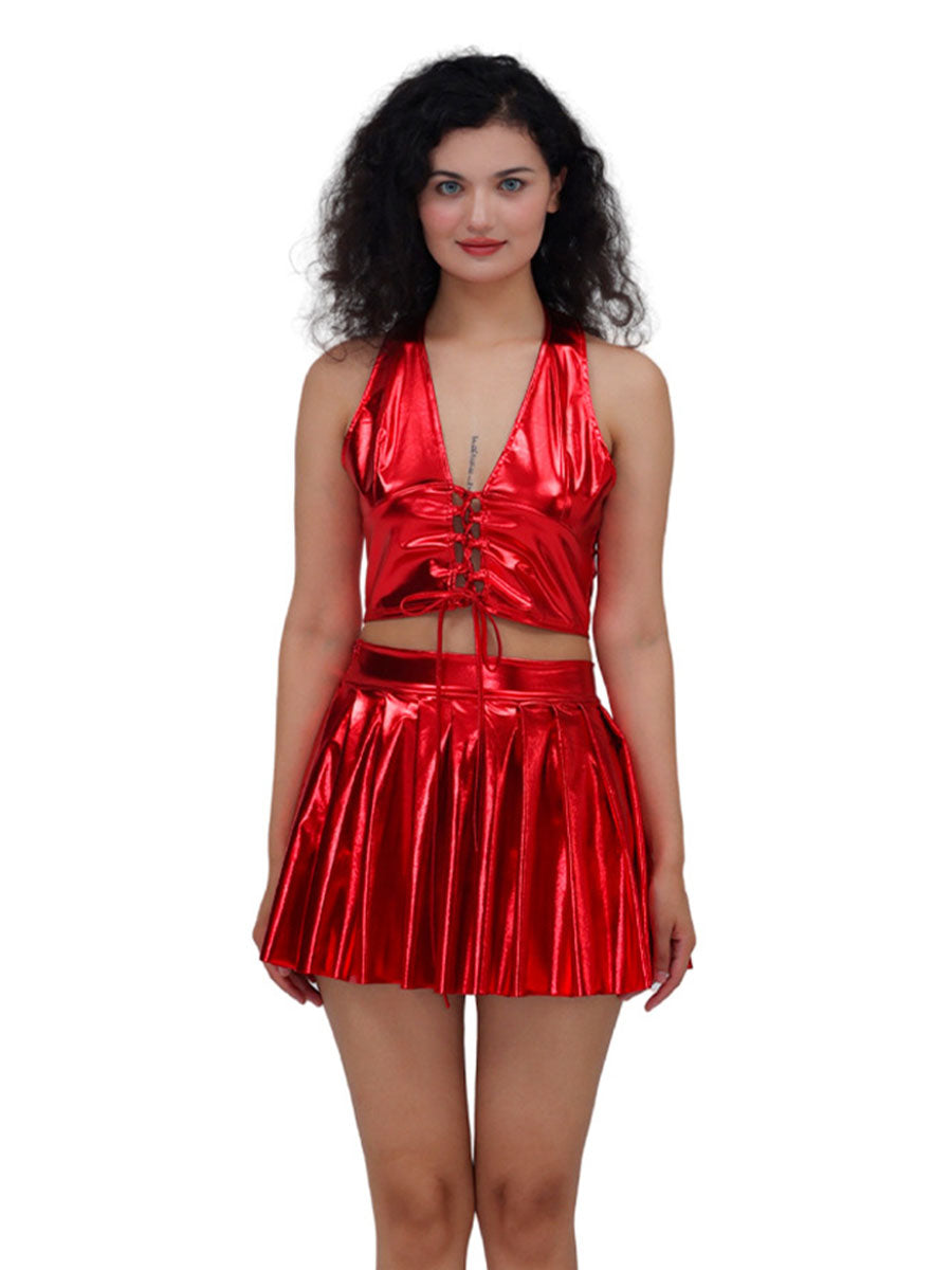 Metallic Lace-up Two Piece Rave Outfit